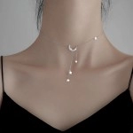 NEW Bling 925 Silver Sterling Tassel Star Moon Necklace For Women Clavicle Chain Woman Jewelry Birthday Gift Accessories