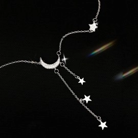 NEW Bling 925 Silver Sterling Tassel Star Moon Necklace For Women Clavicle Chain Woman Jewelry Birthday Gift Accessories